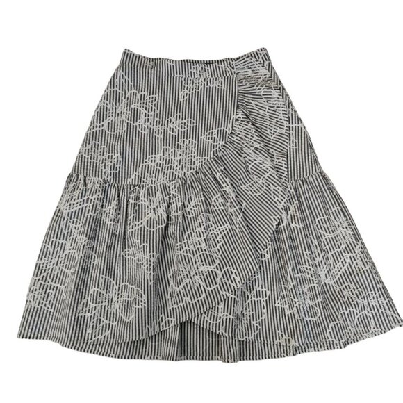 Eva Franco By Anthropologie Striped Floral Ruffle Wrap Style Skirt Women's Sz 4 - Picture 2 of 16